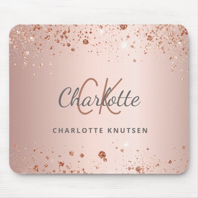 Rose Gold Glitzer Monogramm Name Mousepad (Vorne)