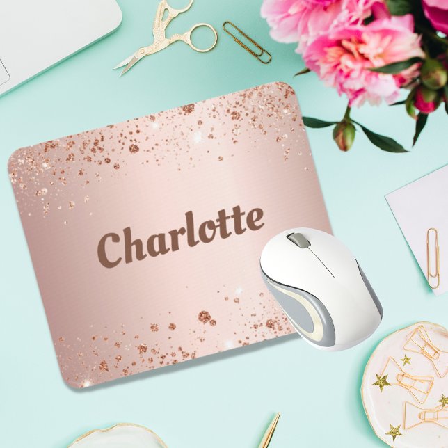 Rose Gold Glitzer Monogramm Name Mousepad (Von Creator hochgeladen)