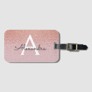 Rose Gold Glitzer Monogramm Name und Anfangsbuchst Gepäckanhänger