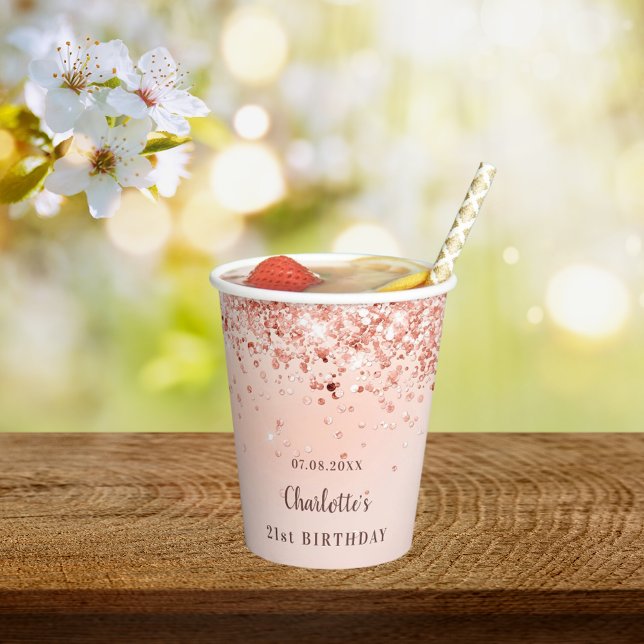 Rose Gold Glitzer Monogramm Pappbecher (Von Creator hochgeladen)