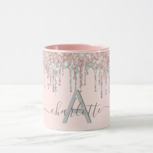Rose Gold Glitzer Monogramm Rosa Silbergrau Tasse