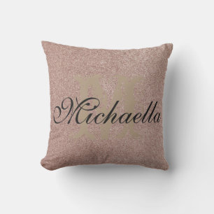 Rose Gold Glitzer Monogrammatikalischer Name Perso Kissen