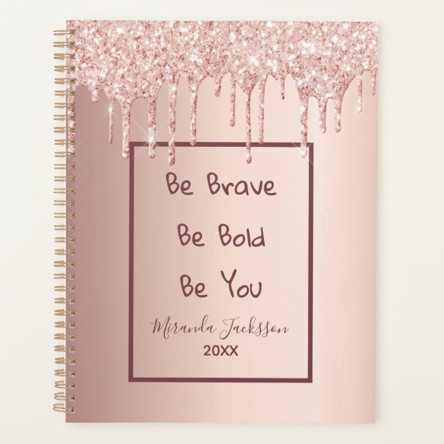 Rose Gold Glitzer motivierend Quote Planer (Vorderseite)