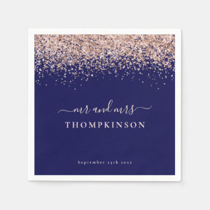 Rose Gold Glitzer Mrs. Wedding Navy Blush Serviette