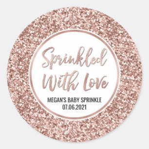 Rose Gold Glitzer Muster Sprinkler mit Liebe Runder Aufkleber