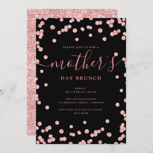 Rose Gold Glitzer Muttertag Brunch Black Einladung