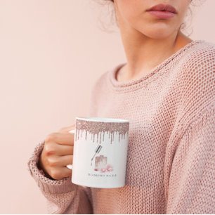 Rose Gold Glitzer Nail Salon Business Pen Holder Kaffeetasse