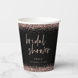 Rose Gold Glitzer Name Brautparty Schwarz Pappbecher