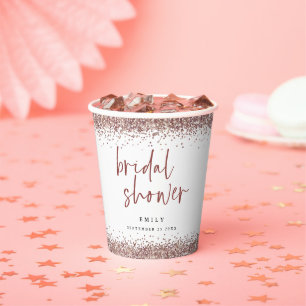 Rose Gold Glitzer Name Brautparty Weiß Pappbecher