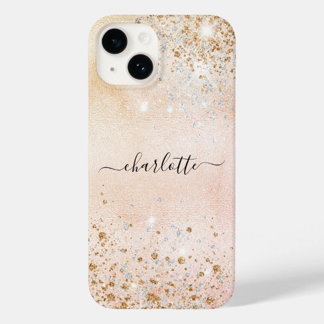 Rose Gold Glitzer Name Case-Mate iPhone Hülle (Rückseite)