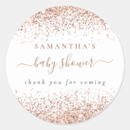 Rose Gold Glitzer Name Danke Baby Dusche Runder Aufkleber
