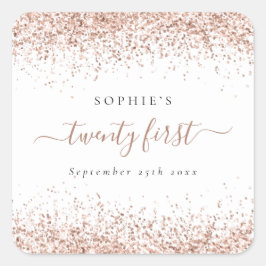 Rose Gold Glitzer Name Datum 21. Geburtstag Quadratischer Aufkleber