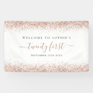 Rose Gold Glitzer Name Datum Begrüßung 21 Banner