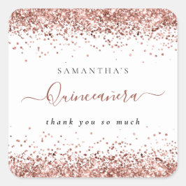 Rose Gold Glitzer Name Quinceañera Vielen Dank Quadratischer Aufkleber