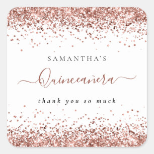Rose Gold Glitzer Name Quinceañera Vielen Dank Quadratischer Aufkleber