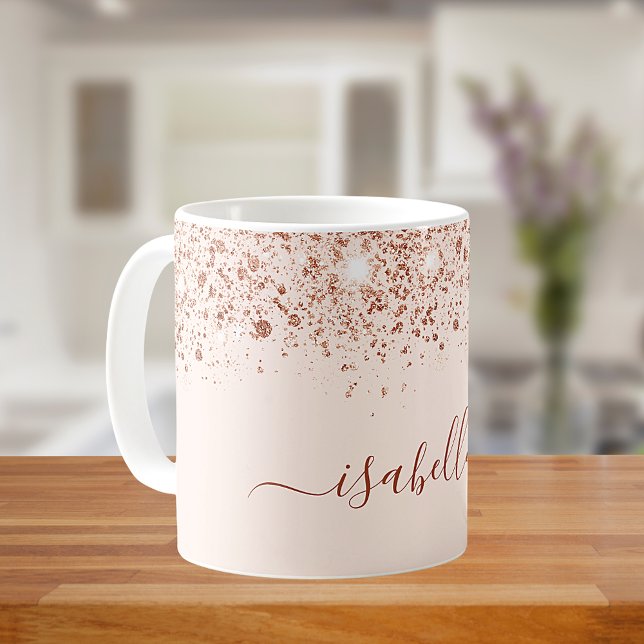 Rose Gold Glitzer Name Skript Glattform Kaffeetasse (Von Creator hochgeladen)
