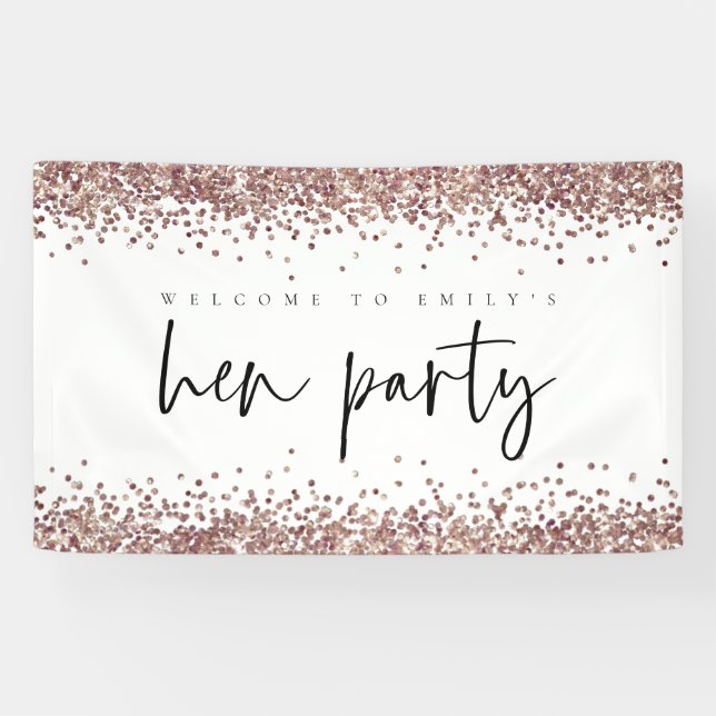 Rose Gold Glitzer Name Willkommen beim Hen Party B Banner (Horizontal)