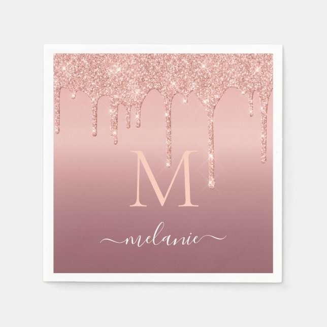 Rose Gold Glitzer Napkins Individuelle Name und Br Serviette (Vorderseite)