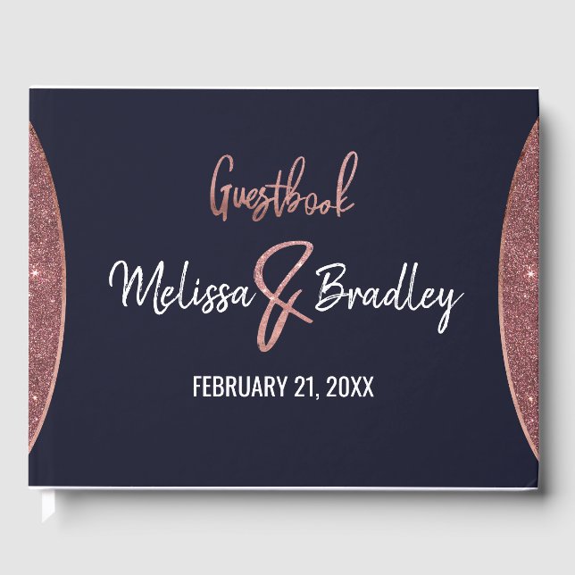 Rose Gold Glitzer Navy Blue Circle Gästebuch (Vorderseite)
