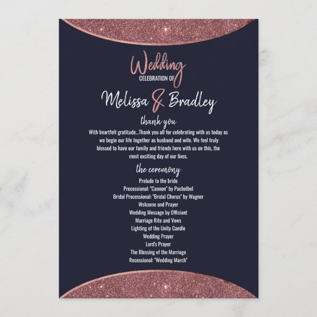 Rose Gold Glitzer Navy Blue Circle Programmes Programm (Vorderseite)