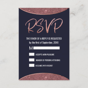 Rose Gold Glitzer Navy Blue Circle UAWG RSVP Karte