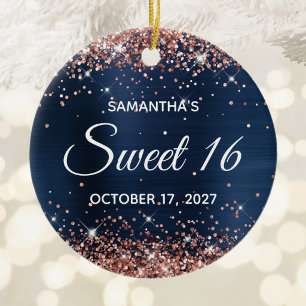Rose Gold Glitzer Navy Blue Foil Sweet 16 Geburtst Keramik Ornament