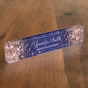 Rose Gold Glitzer Navy Blue Gradient Namensplakette