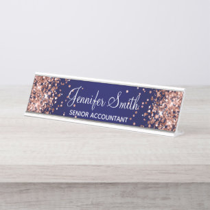 Rose Gold Glitzer Navy Blue Gradient Schreibtischnamensplakette