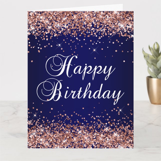 Rose Gold Glitzer Navy Ombre Happy Birthday Big Karte (Kleine Pflanze)