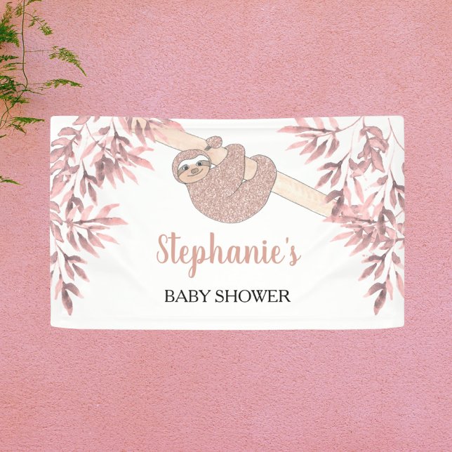 Rose Gold Glitzer Niedlich Girl Sloth Baby Dusche Banner (Von Creator hochgeladen)