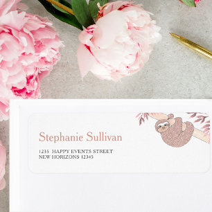 Rose Gold Glitzer Niedlich Sloth Rücksendeadresse