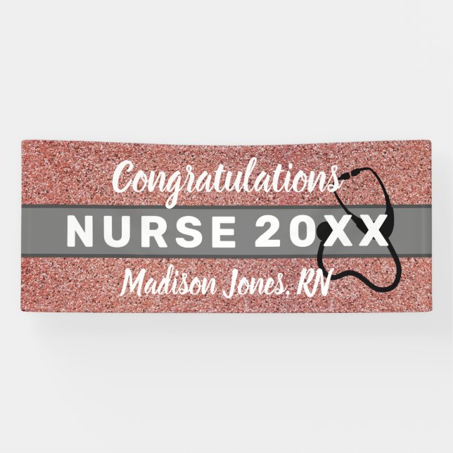 Rose Gold Glitzer Nurase Abschluss Class Name Banner (Horizontal)