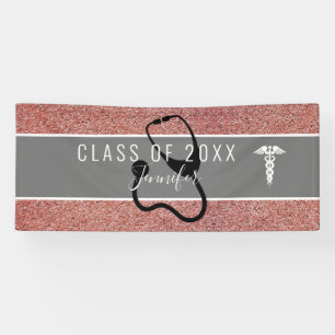 Rose Gold Glitzer Nurse Abschluss Caduceus Custom Banner