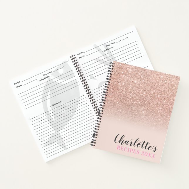 Rose Gold Glitzer Ober funkelnde Rosa Rezepte Notizbuch (Innenseite)
