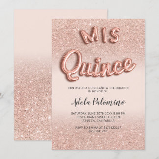 Rose Gold Glitzer ombre Ballons rot Quinceañera Einladung
