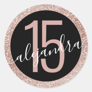 Rose Gold Glitzer Ombre Black Quince Años Gefalle Runder Aufkleber