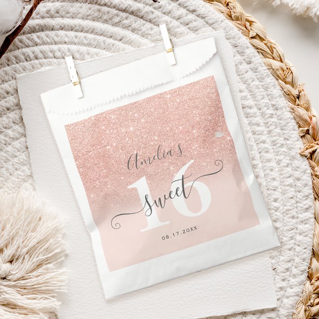 Rose Gold Glitzer ombre blush pink Drehbuch Sweet  Geschenktütchen (Rose gold glitter ombre blush pink script Sweet 16 Favor Bag)