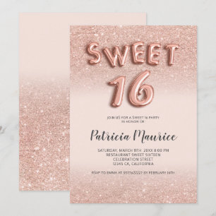 Rose Gold Glitzer ombre Buchstaben pink chic süß 1 Einladung