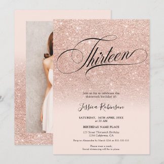 Rose Gold Glitzer ombre chic Drehbuch Rosa Dreizeh Einladung