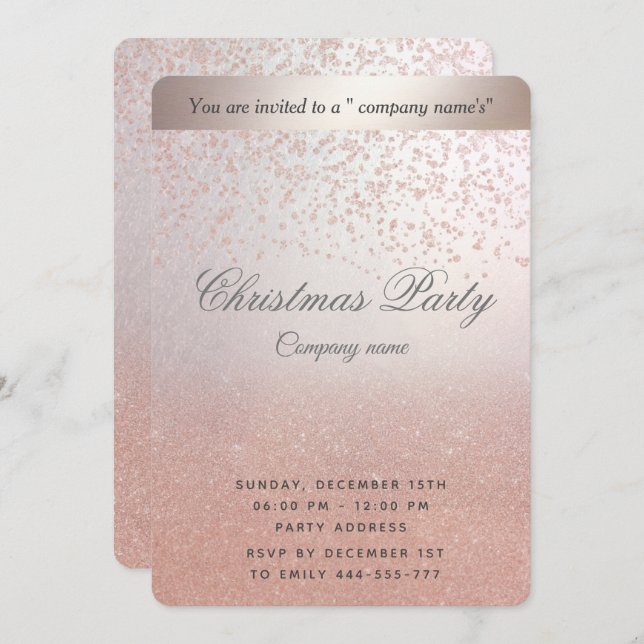 Rose Gold Glitzer ombre Corporate Weihnachts-Party Einladung (Vorne/Hinten)