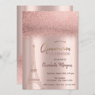 Rose Gold Glitzer Ombre, Eiffelturm Quinceanera Einladung