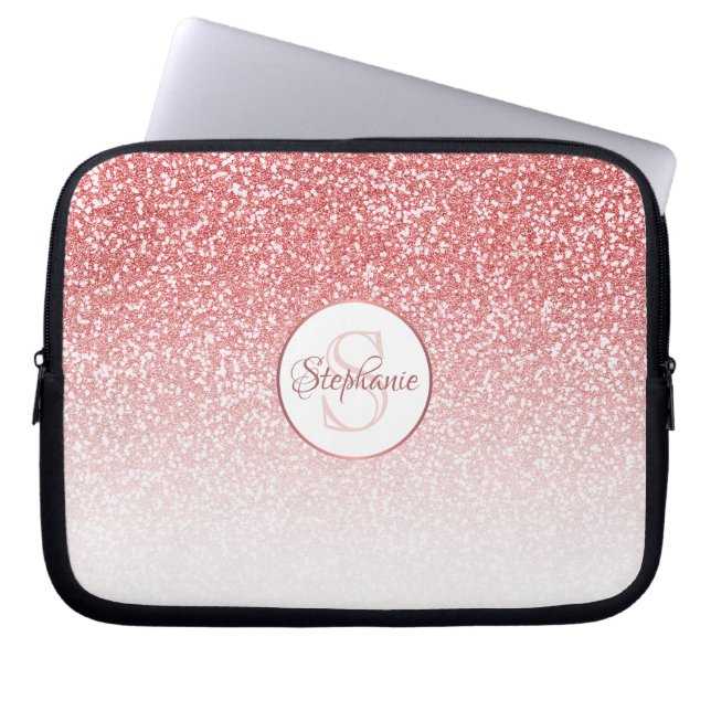 Rose Gold Glitzer Ombre Foil Monogram Laptopschutzhülle (Vorderseite)