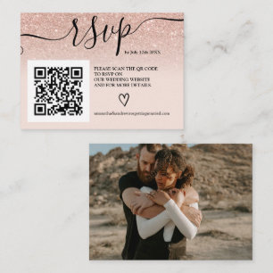 Rose Gold Glitzer ombre Hochzeit rsvp Qr Code Foto Begleitkarte
