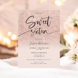 Rose Gold Glitzer ombre mädchenrosa Sweet 16 Einladung