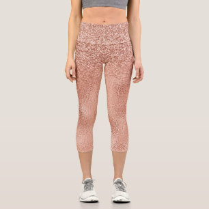Rose Gold Glitzer Ombre Metal Look Capri Leggings