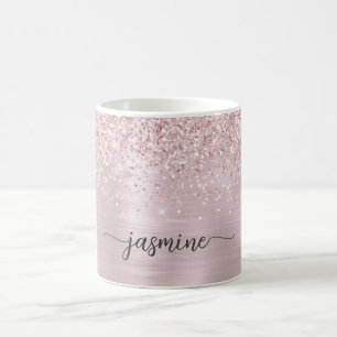 Rose Gold Glitzer Ombre Metal Monogram Signature Kaffeetasse