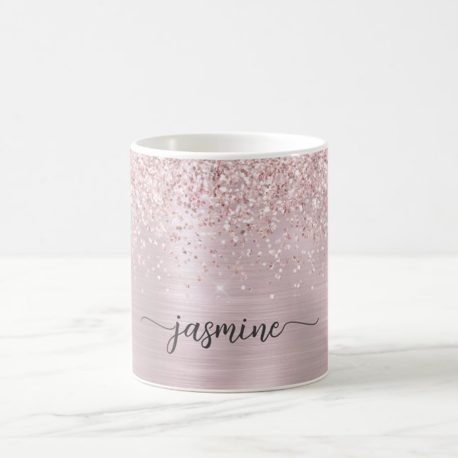 Rose Gold Glitzer Ombre Metal Monogram Signature Kaffeetasse (Mittel)