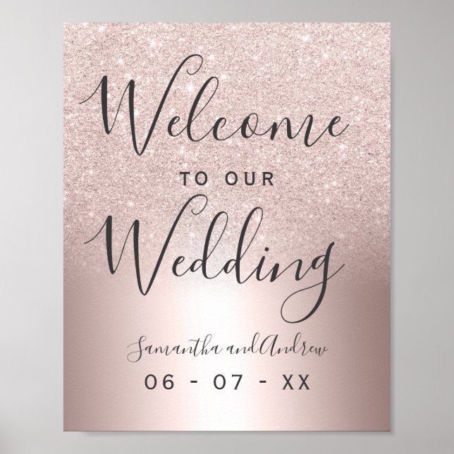 Rose Gold Glitzer ombre Metallische Hochzeitsempfa Poster (Vorne)