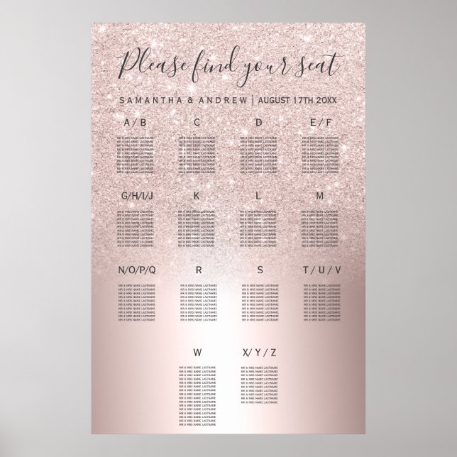 Rose Gold Glitzer ombre Metallisches Sitzdiagramm Poster (Vorne)