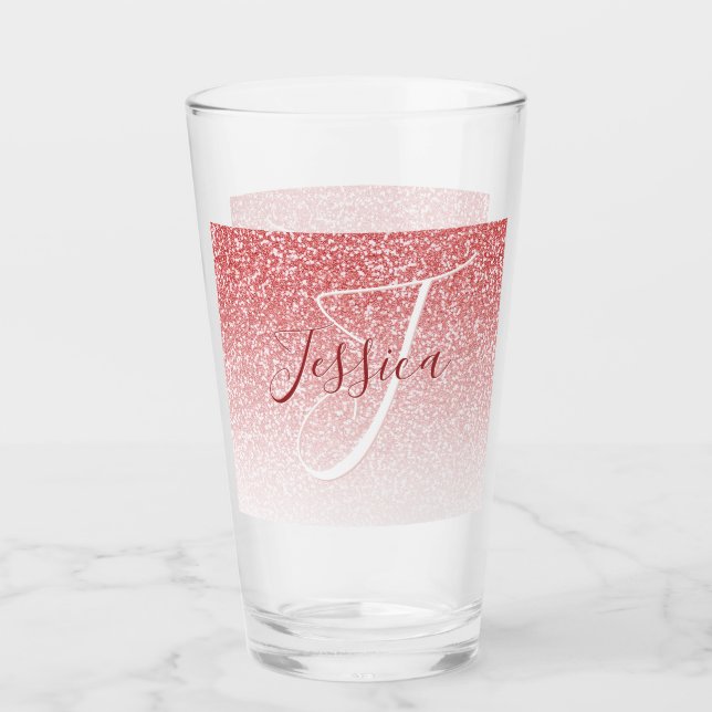 Rose Gold Glitzer Ombre Modern Monogram Glas (Vorderseite)